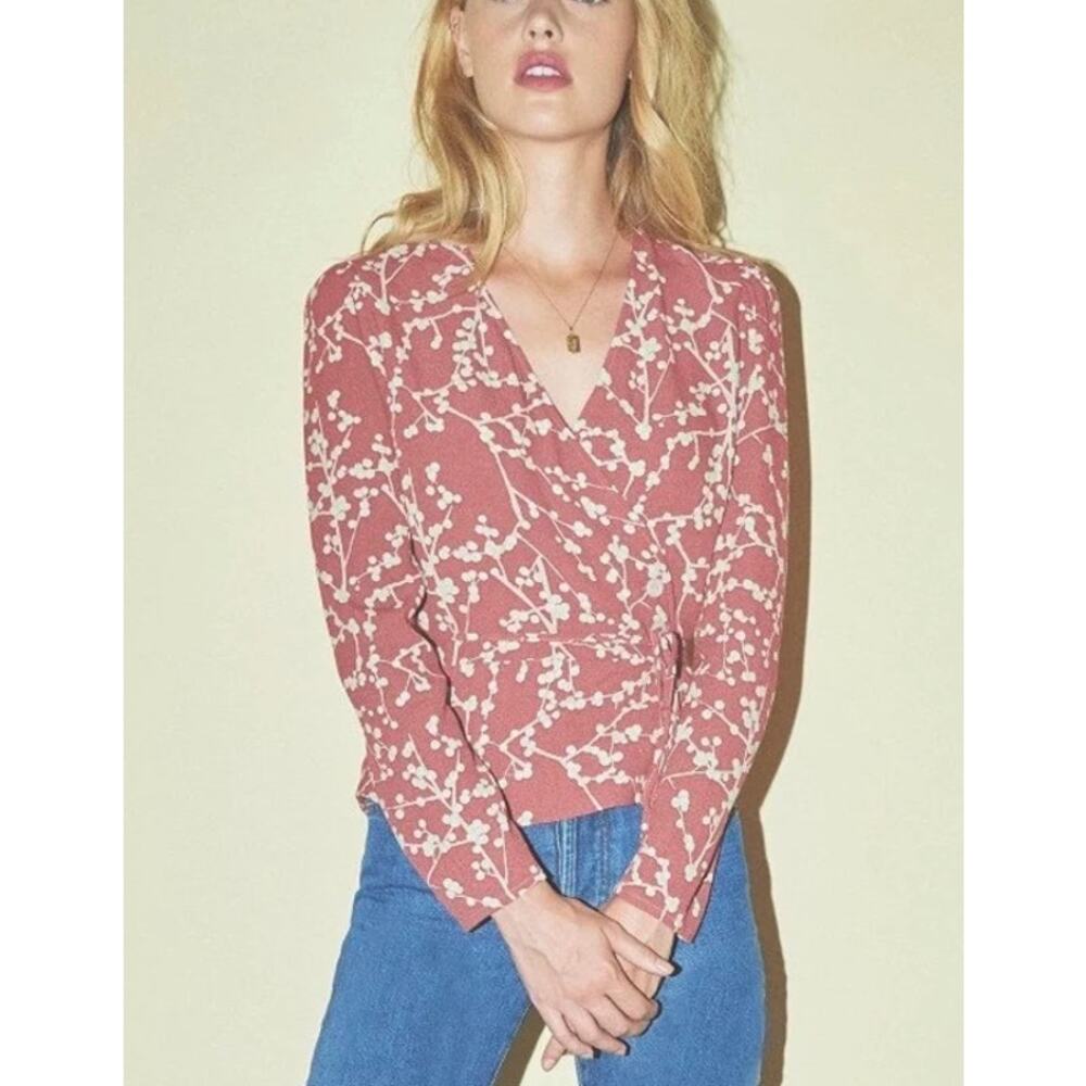 Rouje Gaby Holly Print Blouse Floral Wrap Top Dusty Rose Size 38 Small